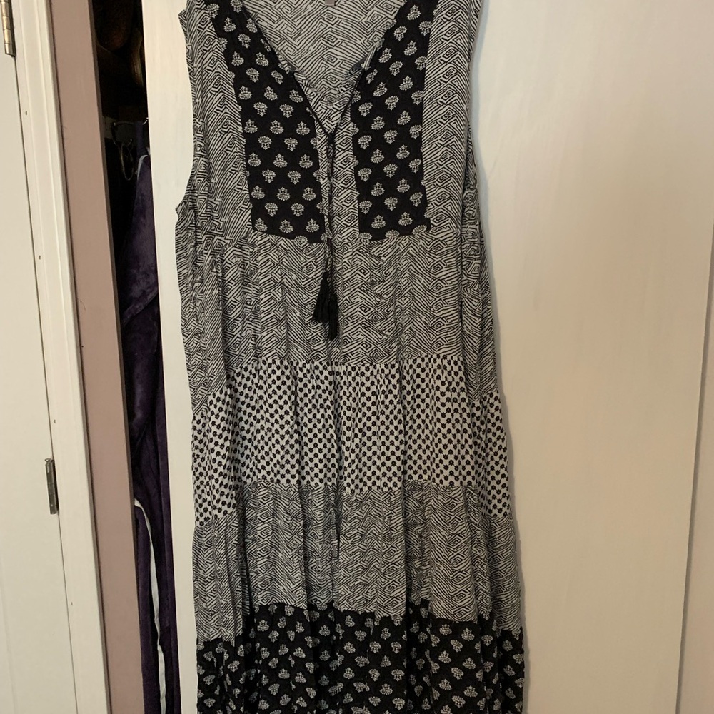 Avenue Black and White Tiered Maxi Sundress